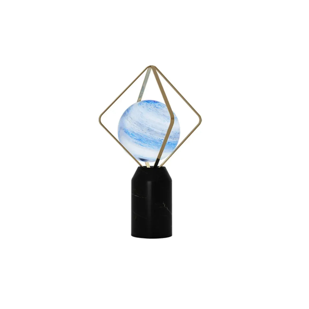 Lampe de table LED élégante à brancher, en pierre et verre, avec globe.