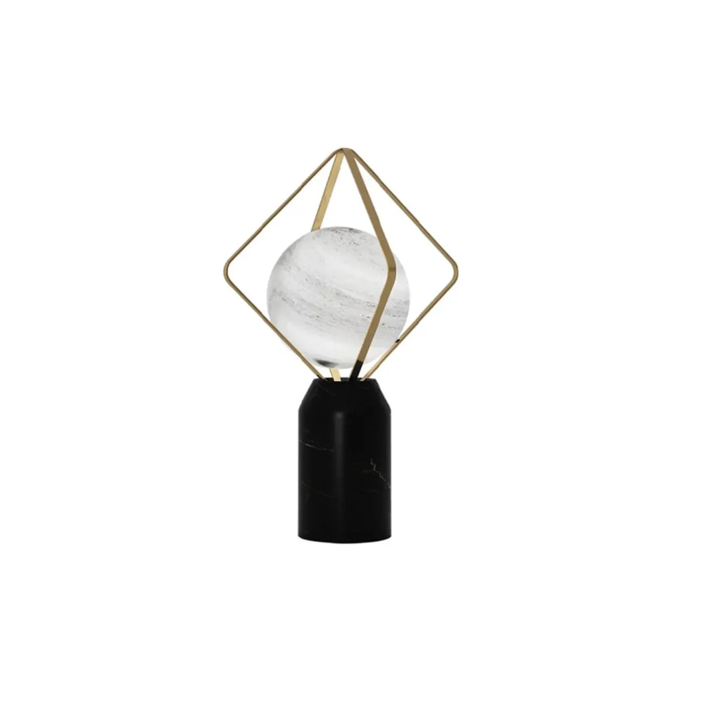 Lampe de table LED élégante à brancher, en pierre et verre, avec globe.