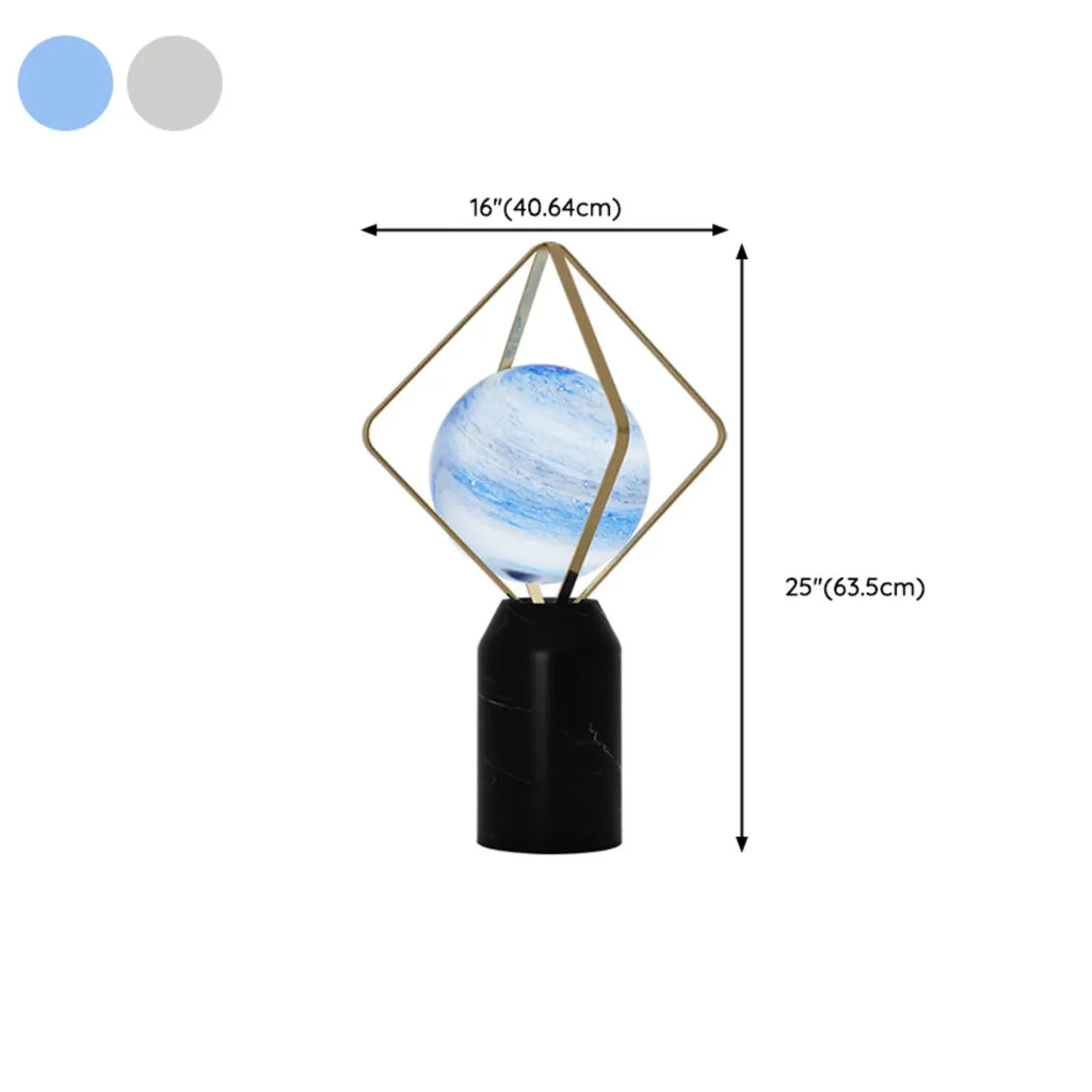 Lampe de table LED élégante à brancher, en pierre et verre, avec globe.