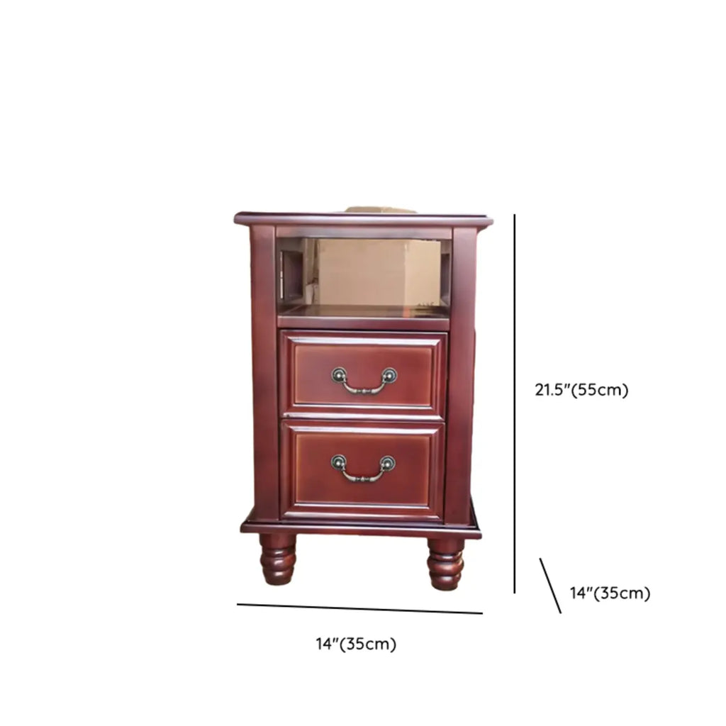 Petite table de chevet française à 3 niveaux avec poignées en bronze