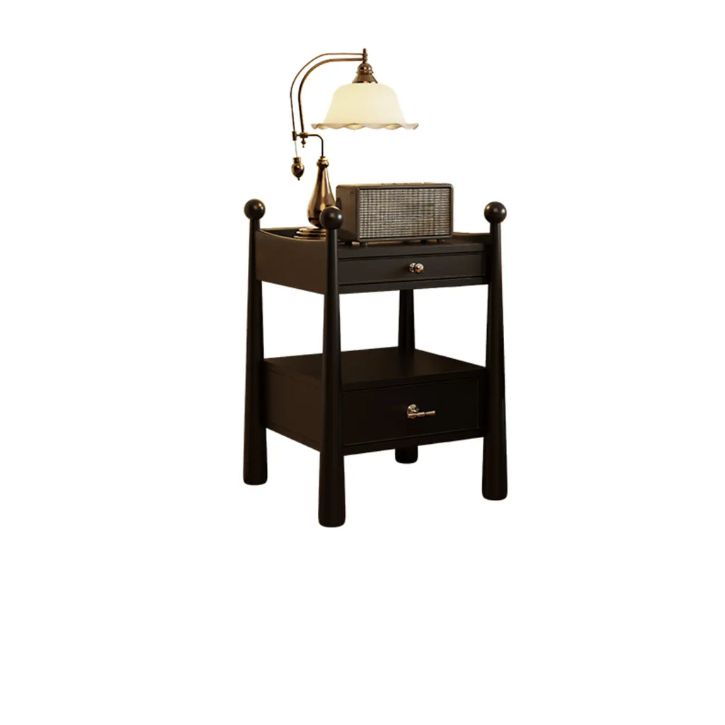 Table de chevet étroite en bois de style moderne du milieu du siècle avec 2 tiroirs