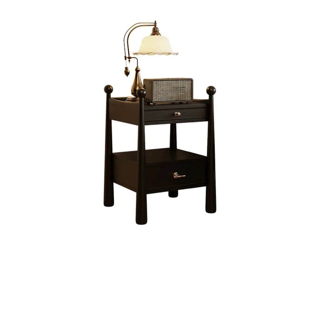 Table de chevet étroite en bois de style moderne du milieu du siècle avec 2 tiroirs