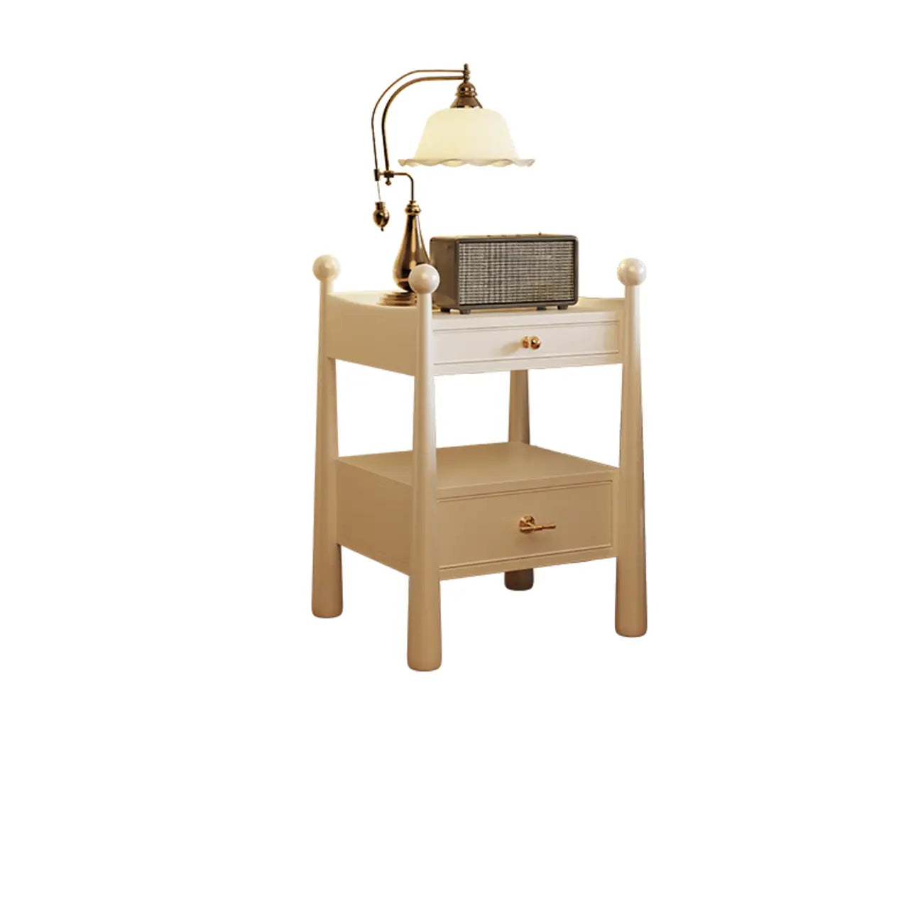 Table de chevet étroite en bois de style moderne du milieu du siècle avec 2 tiroirs