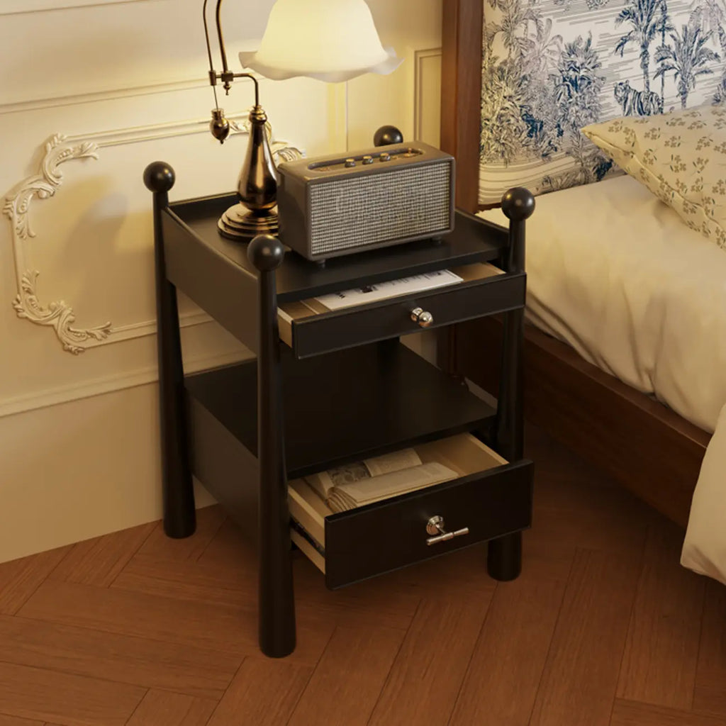 Table de chevet étroite en bois de style moderne du milieu du siècle avec 2 tiroirs