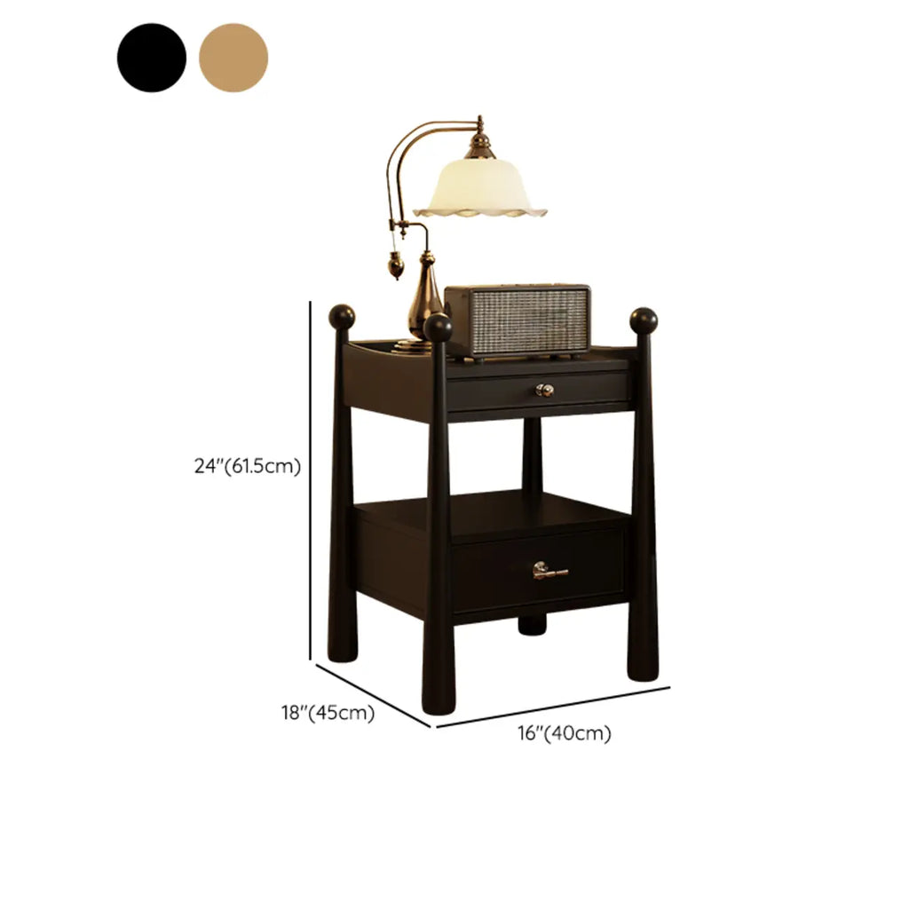 Table de chevet étroite en bois de style moderne du milieu du siècle avec 2 tiroirs