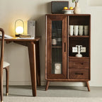 Élégante vitrine en bois avec tiroirs et porte vitrée