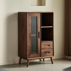 Élégante vitrine en bois avec tiroirs et porte vitrée