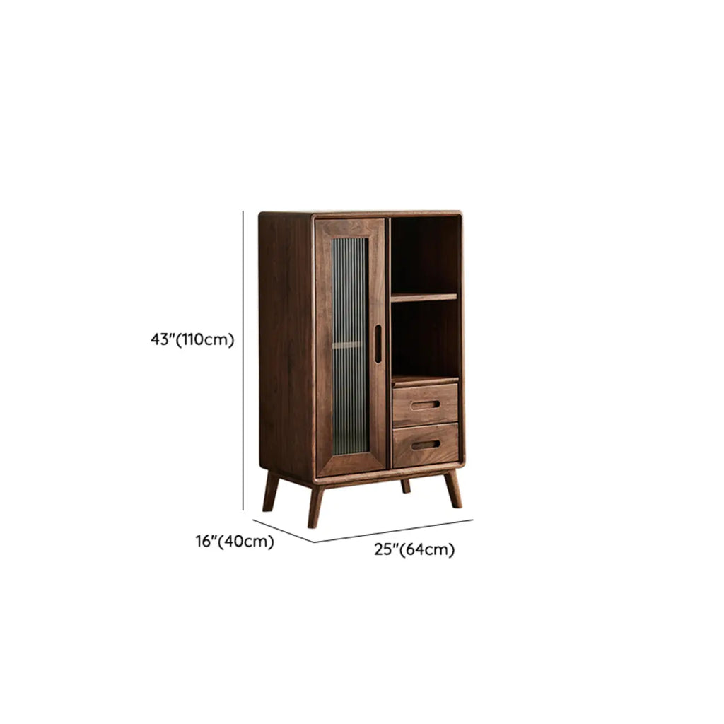 Élégante vitrine en bois avec tiroirs et porte vitrée