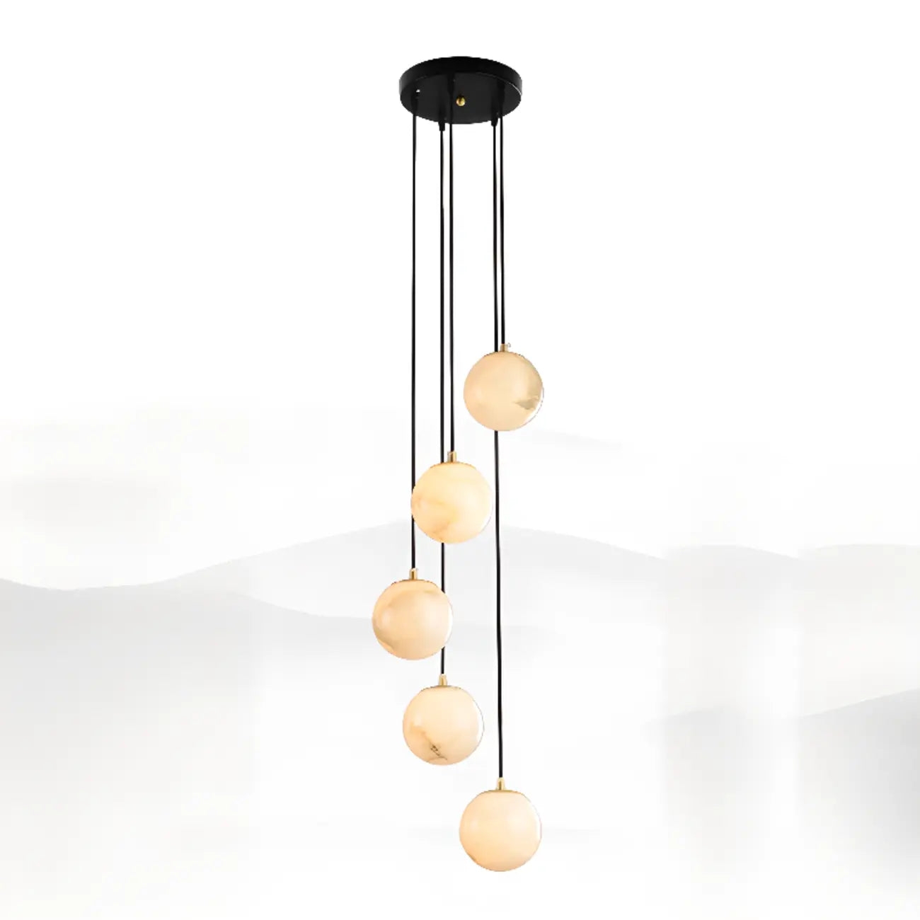 Lampada a Sospensione Moderna Regolabile con Globo in Pietra e Corda