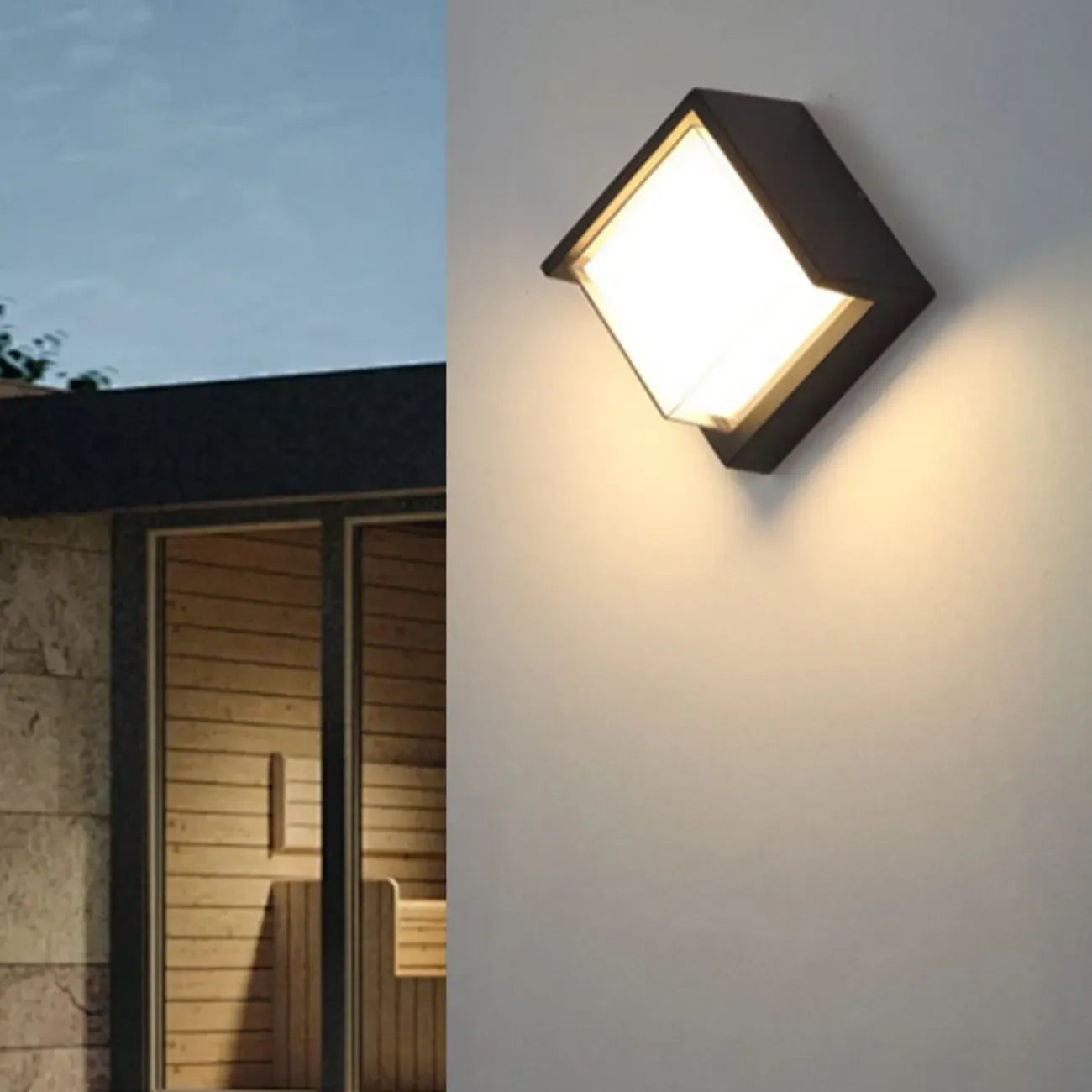 Applique murale extérieure moderne carrée en métal noir à LED