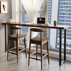 Table de bar rectangulaire moderne avec plateau en bois brun et piètement en métal