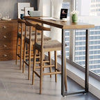 Table de bar rectangulaire moderne avec plateau en bois brun et piètement en métal