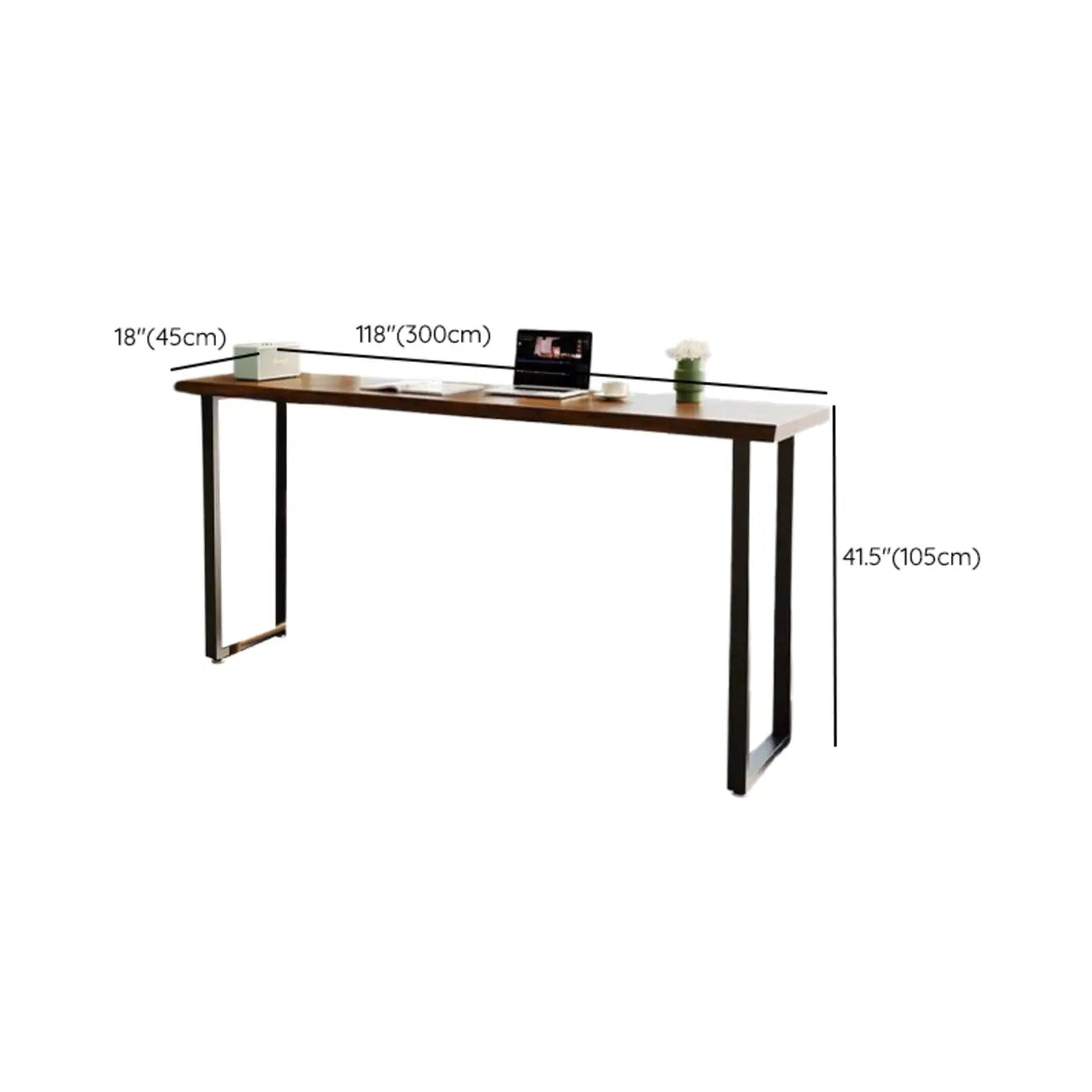 Table de bar rectangulaire moderne avec plateau en bois brun et piètement en métal