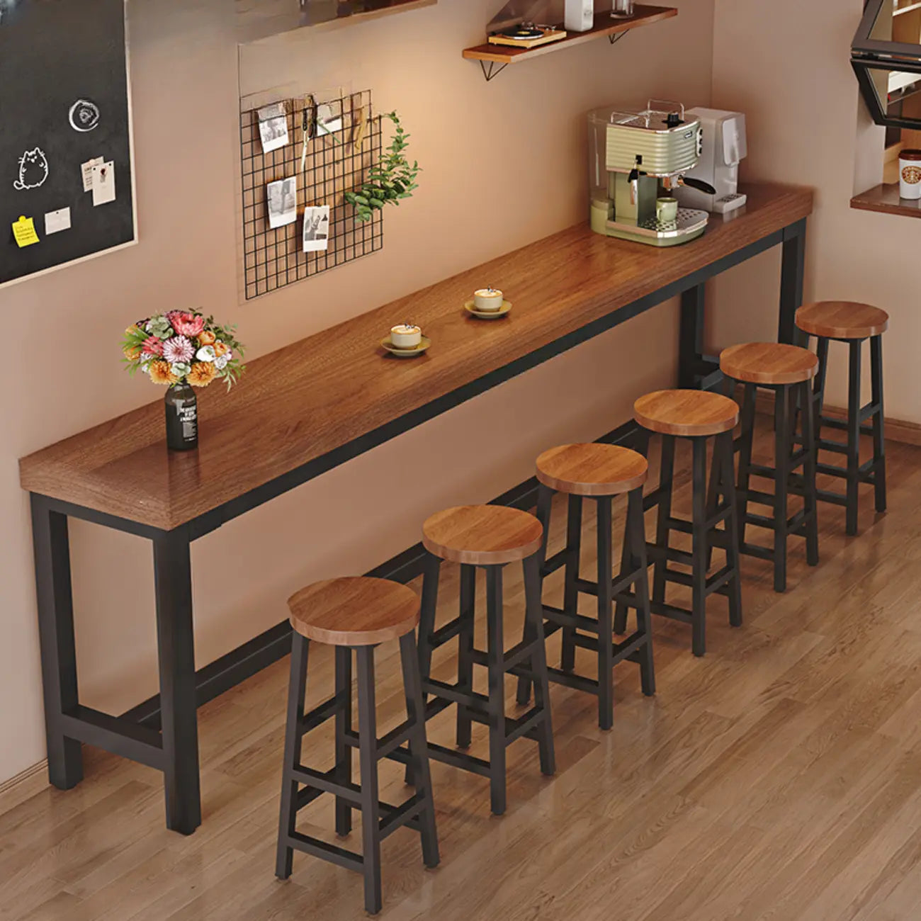 Table de bar industrielle en bois brun avec repose-pieds pour pub à domicile