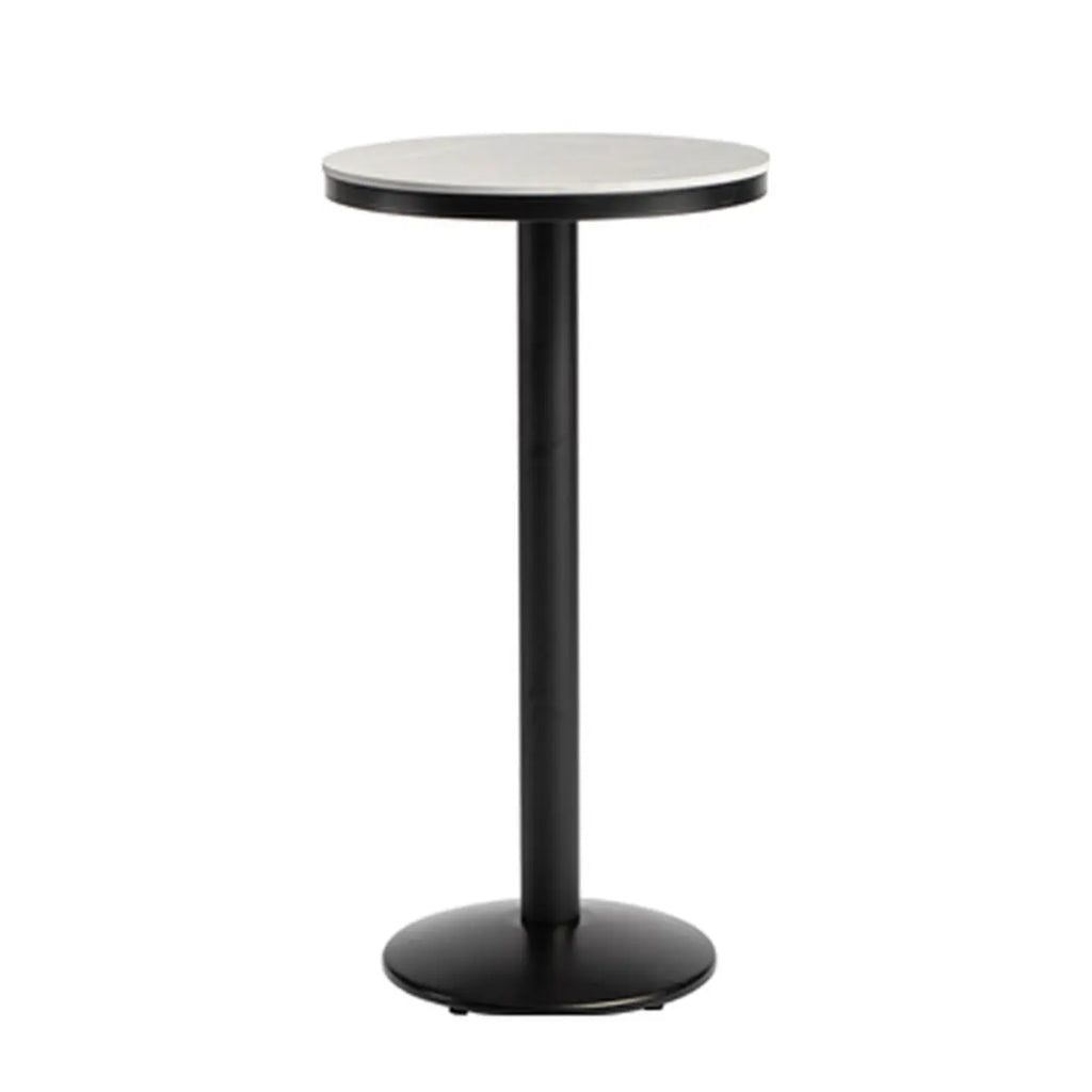 Table de bar ronde en pierre gris industriel, hauteur 2 places
