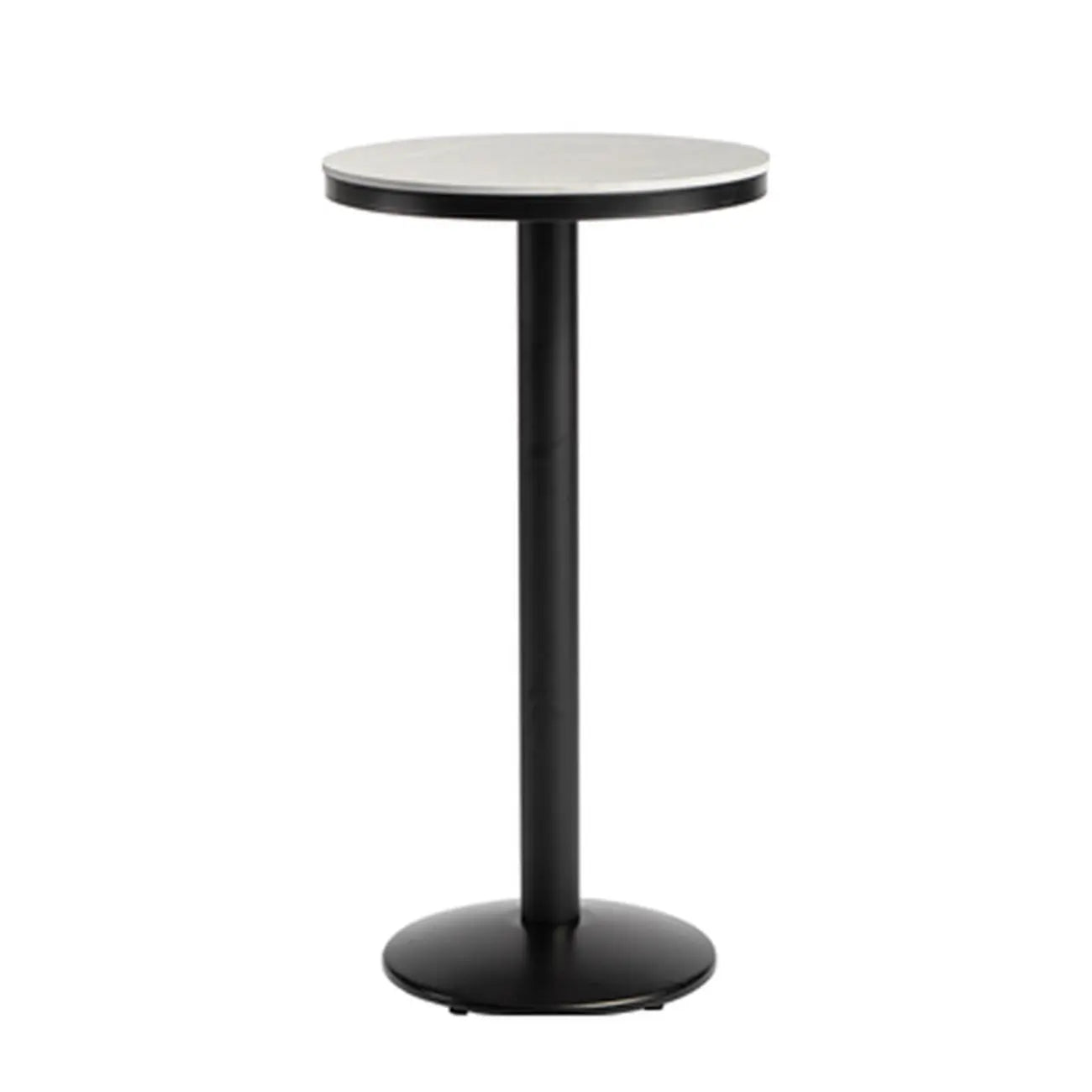 Table de bar ronde en pierre gris industriel, hauteur 2 places