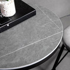 Table de bar ronde en pierre gris industriel, hauteur 2 places