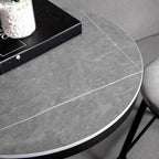 Table de bar ronde en pierre gris industriel, hauteur 2 places
