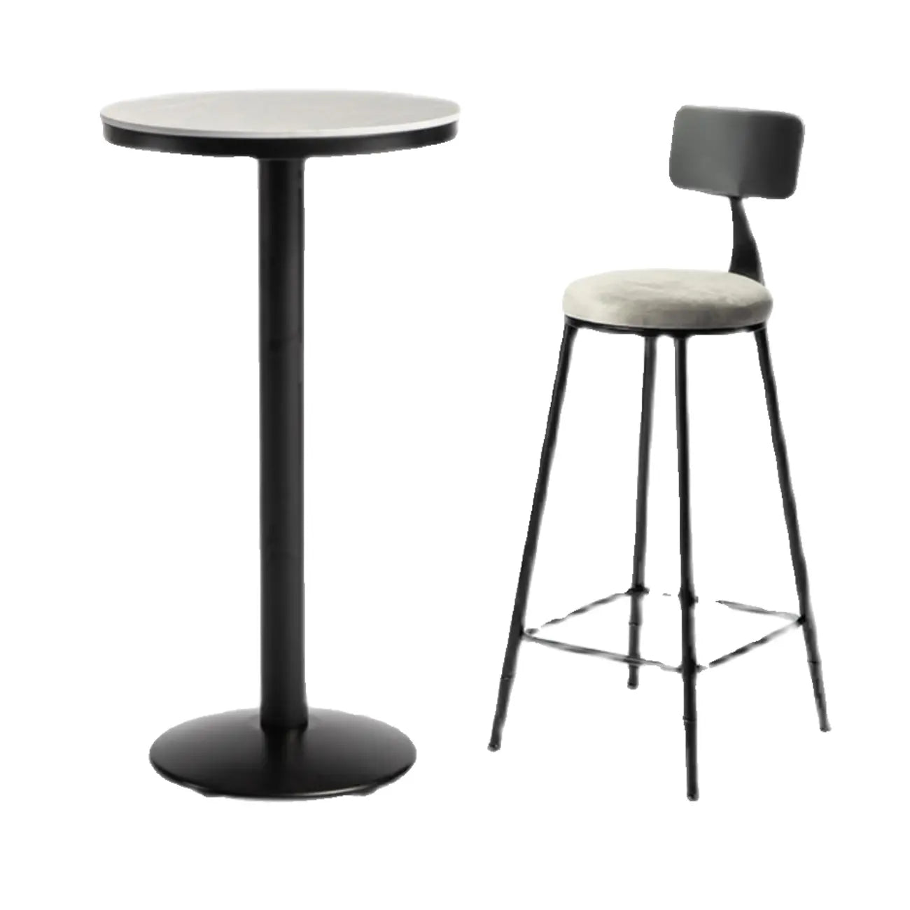 Table de bar ronde en pierre gris industriel, hauteur 2 places