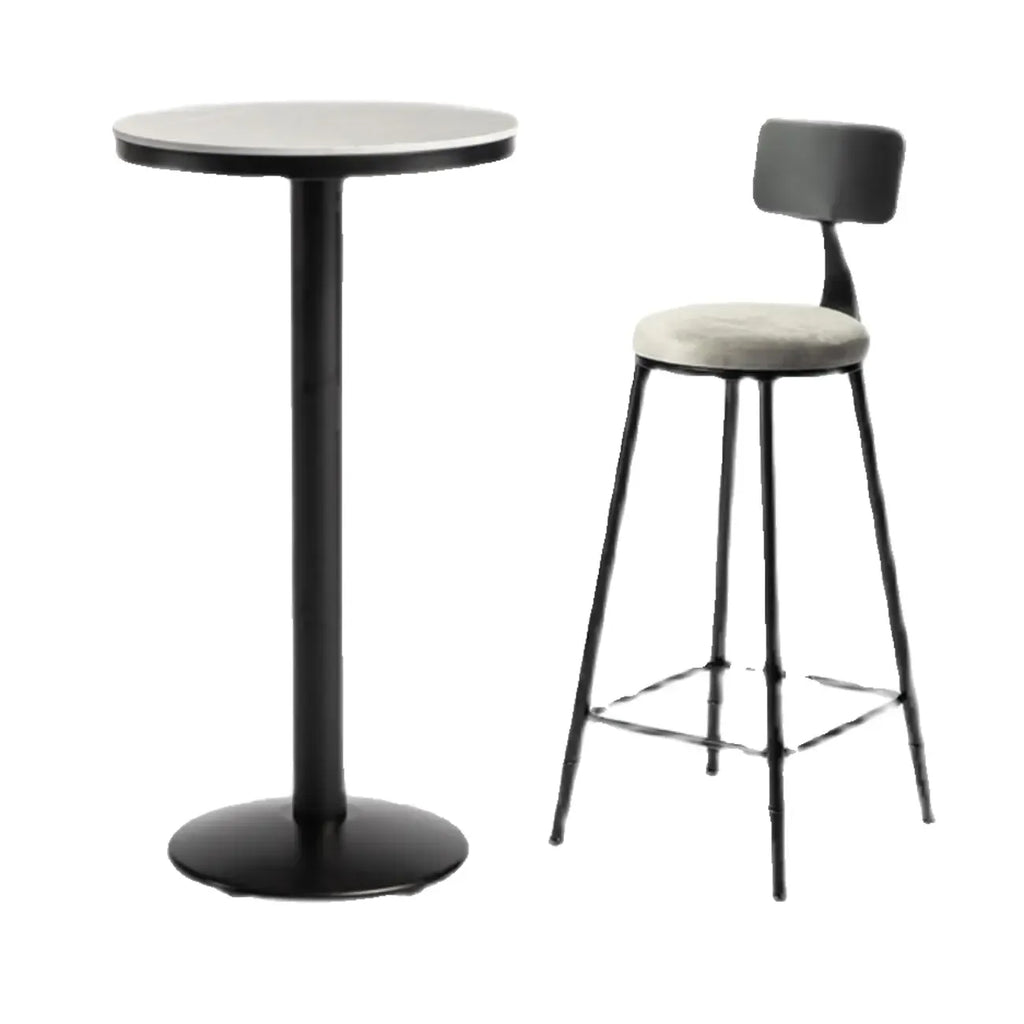 Table de bar ronde en pierre gris industriel, hauteur 2 places
