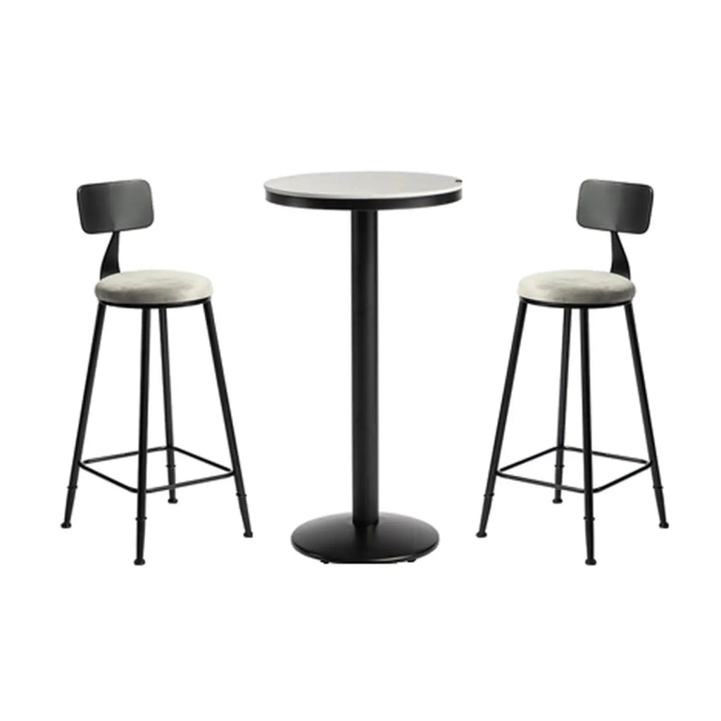 Table de bar ronde en pierre gris industriel, hauteur 2 places