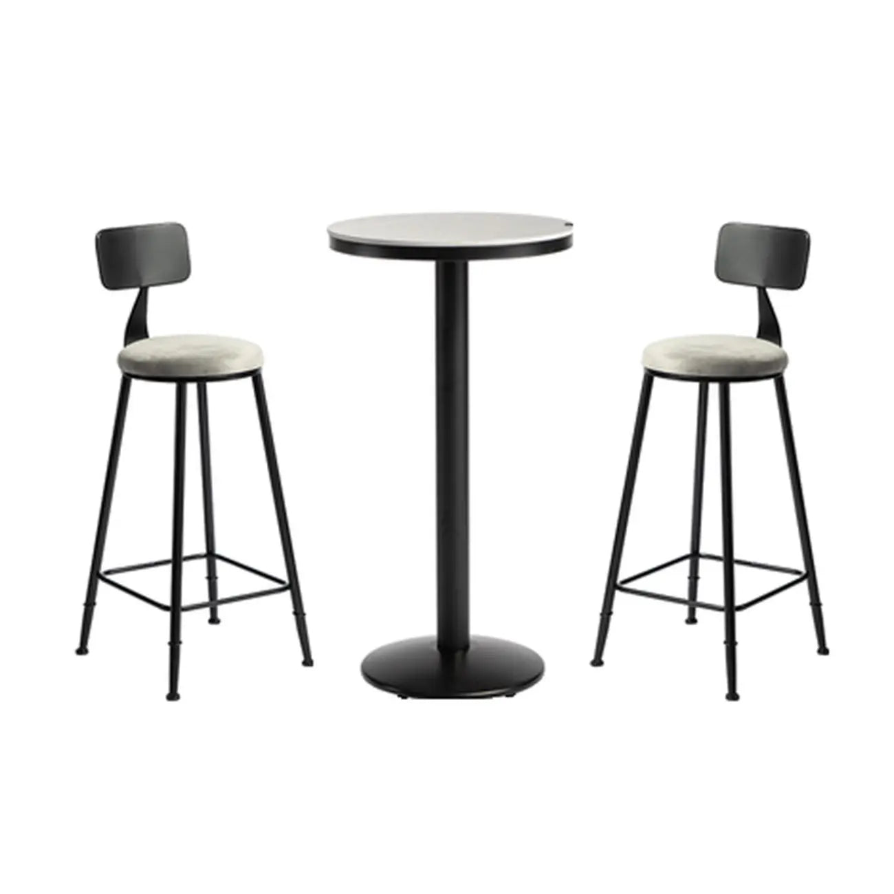 Table de bar ronde en pierre gris industriel, hauteur 2 places