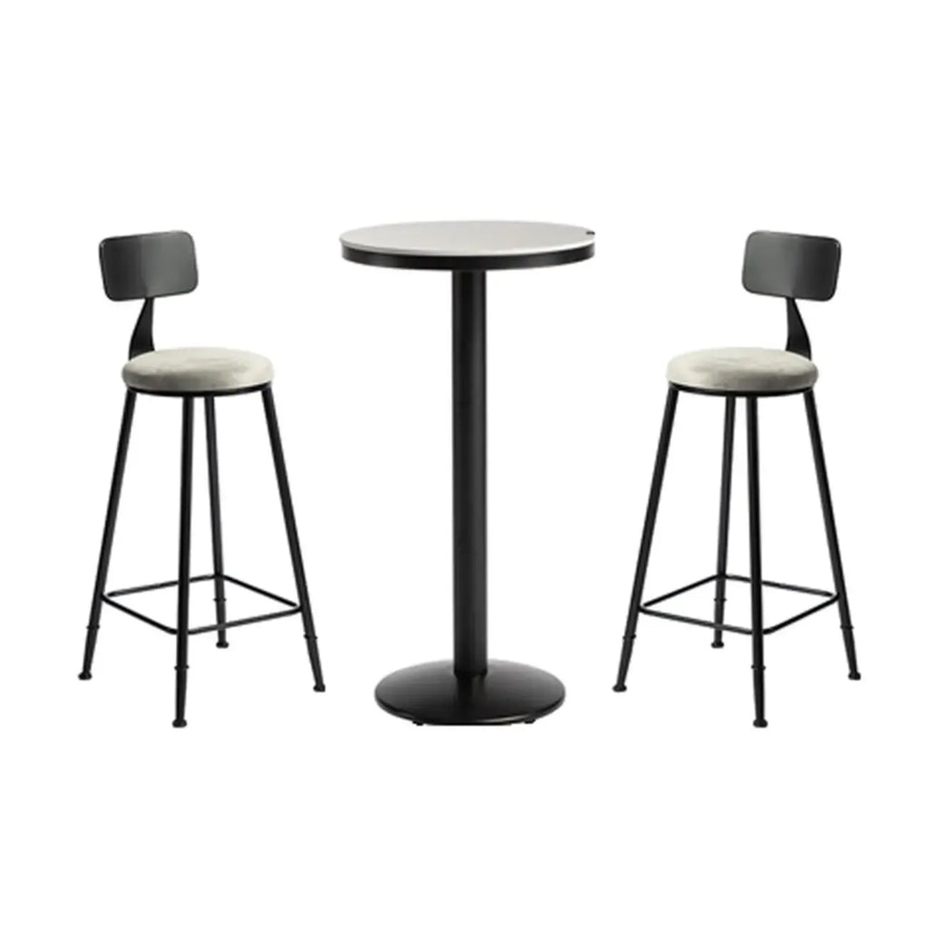 Table de bar ronde en pierre gris industriel, hauteur 2 places