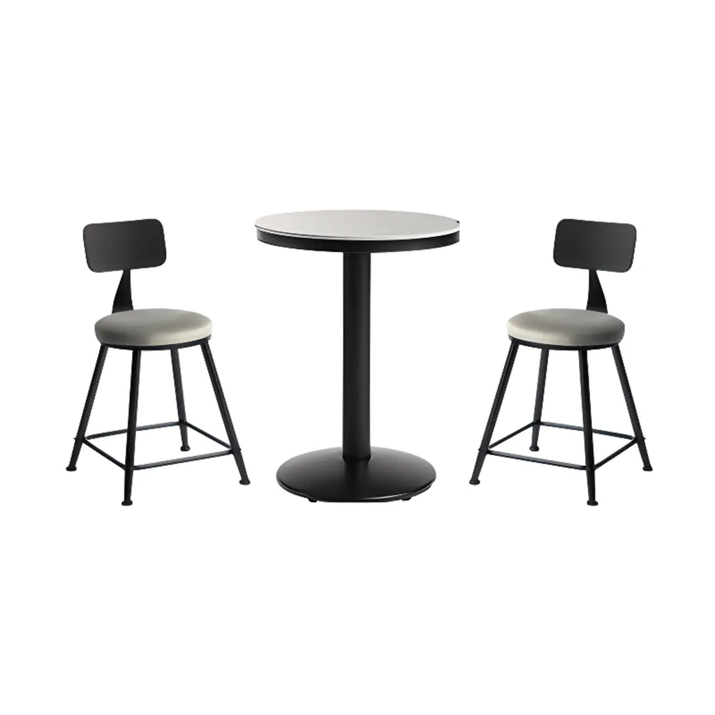 Table de bar ronde en pierre gris industriel, hauteur 2 places
