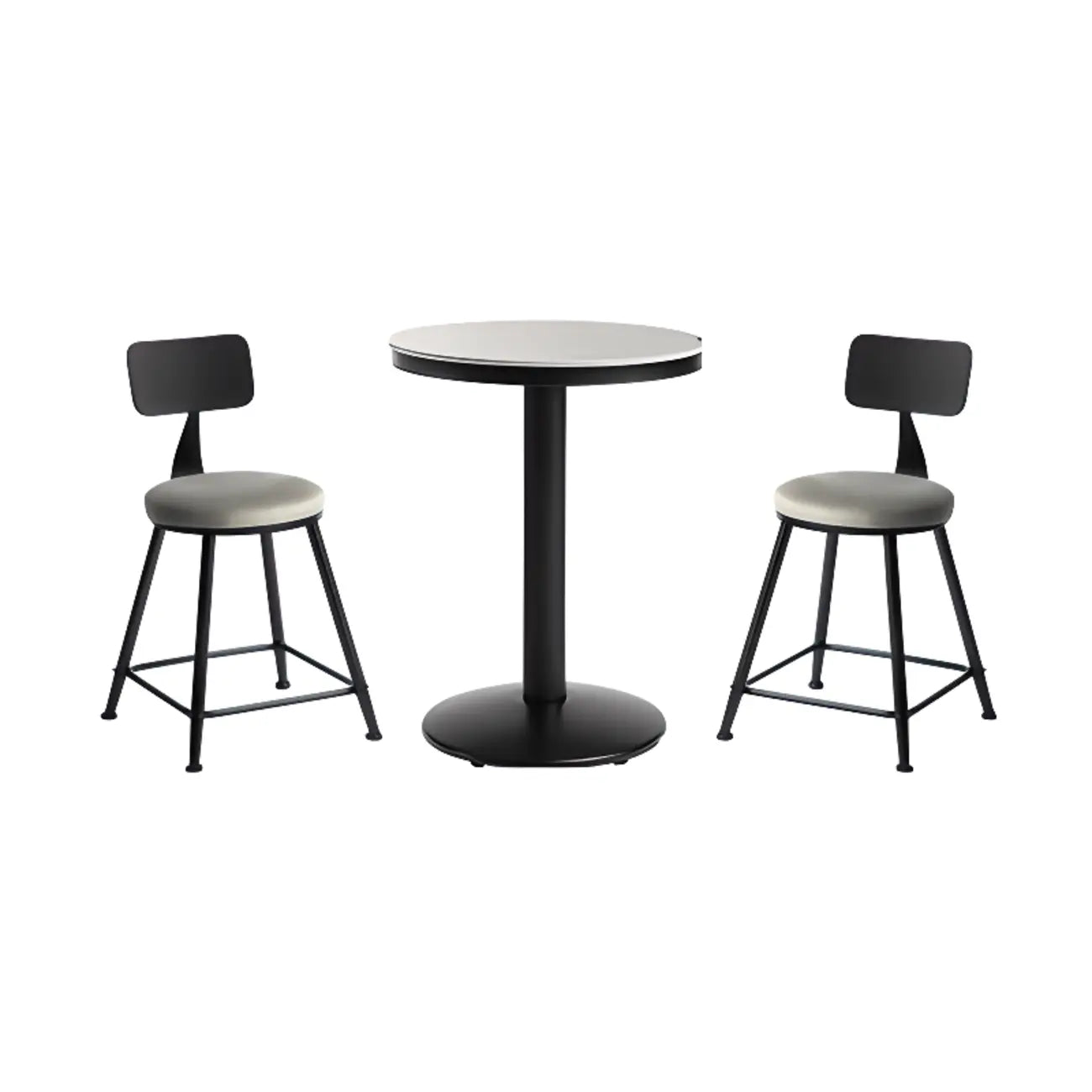 Table de bar ronde en pierre gris industriel, hauteur 2 places