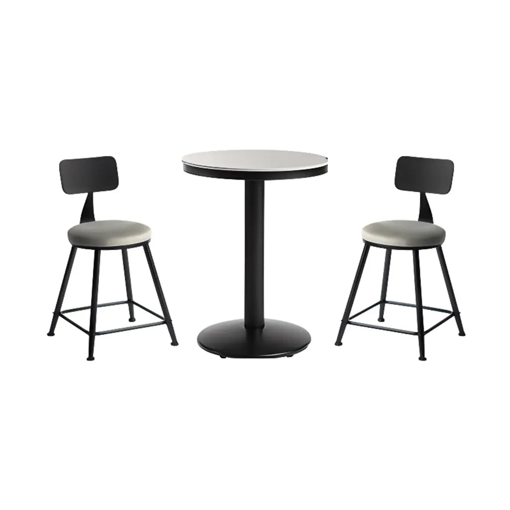 Table de bar ronde en pierre gris industriel, hauteur 2 places