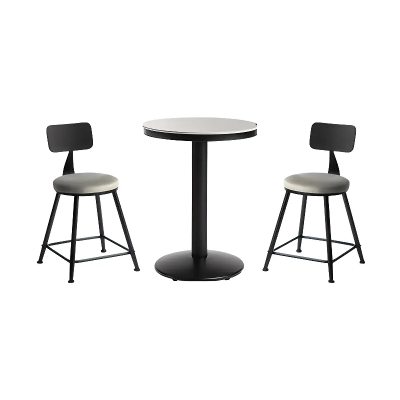 Table de bar ronde en pierre gris industriel, hauteur 2 places