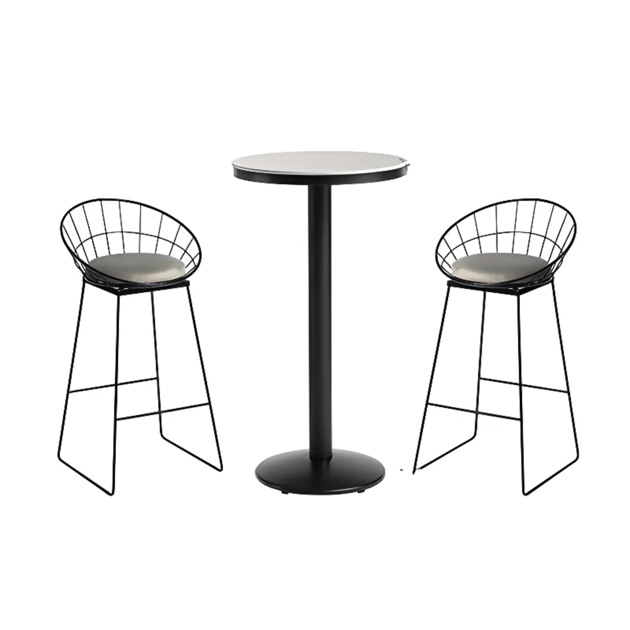 Table de bar ronde en pierre gris industriel, hauteur 2 places