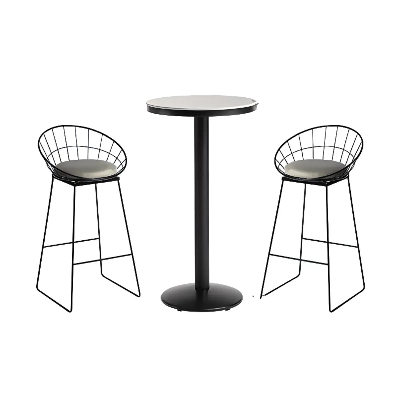 Table de bar ronde en pierre gris industriel, hauteur 2 places