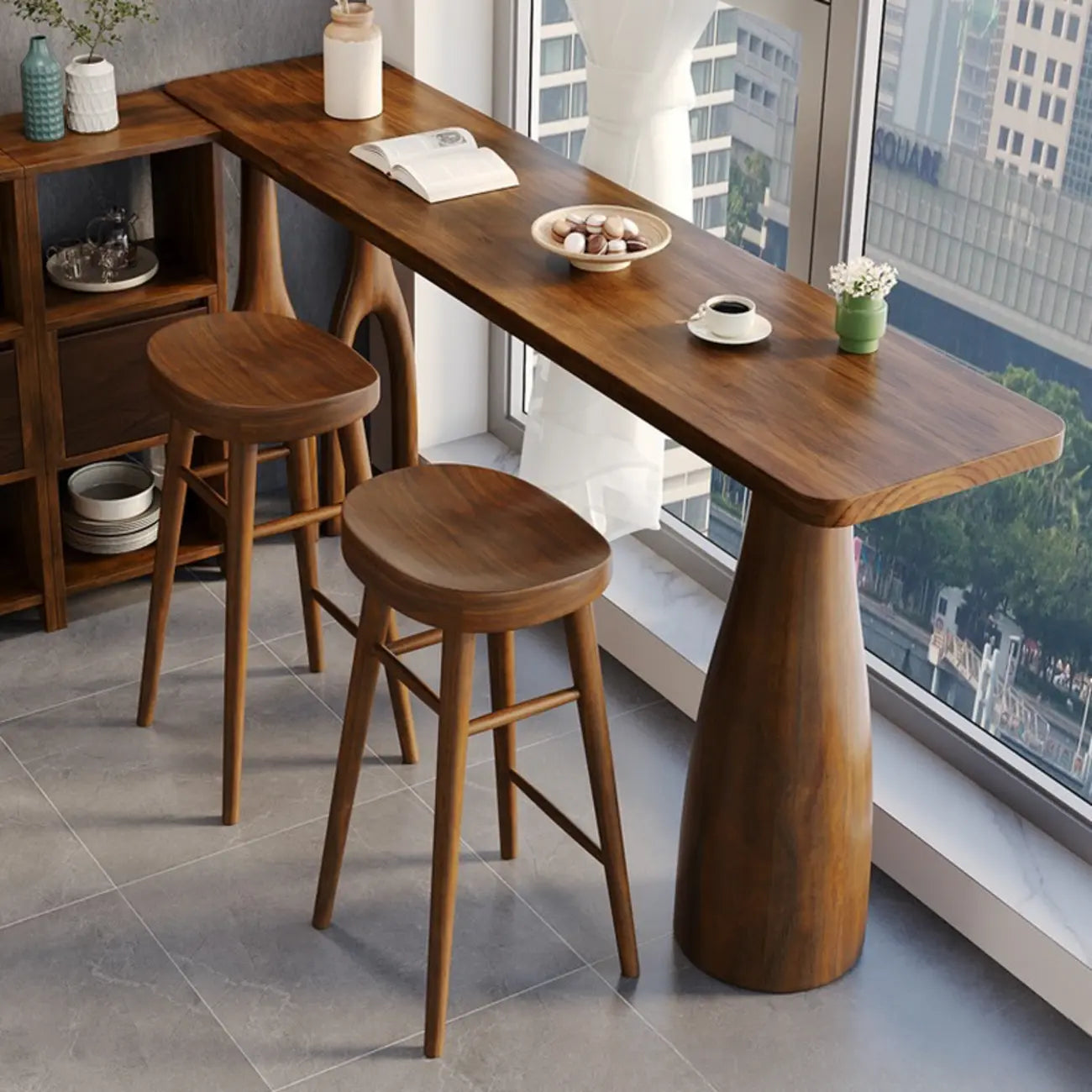 Tavolo da Bar Alto in Legno Marrone Stile Art Déco per Soggiorno