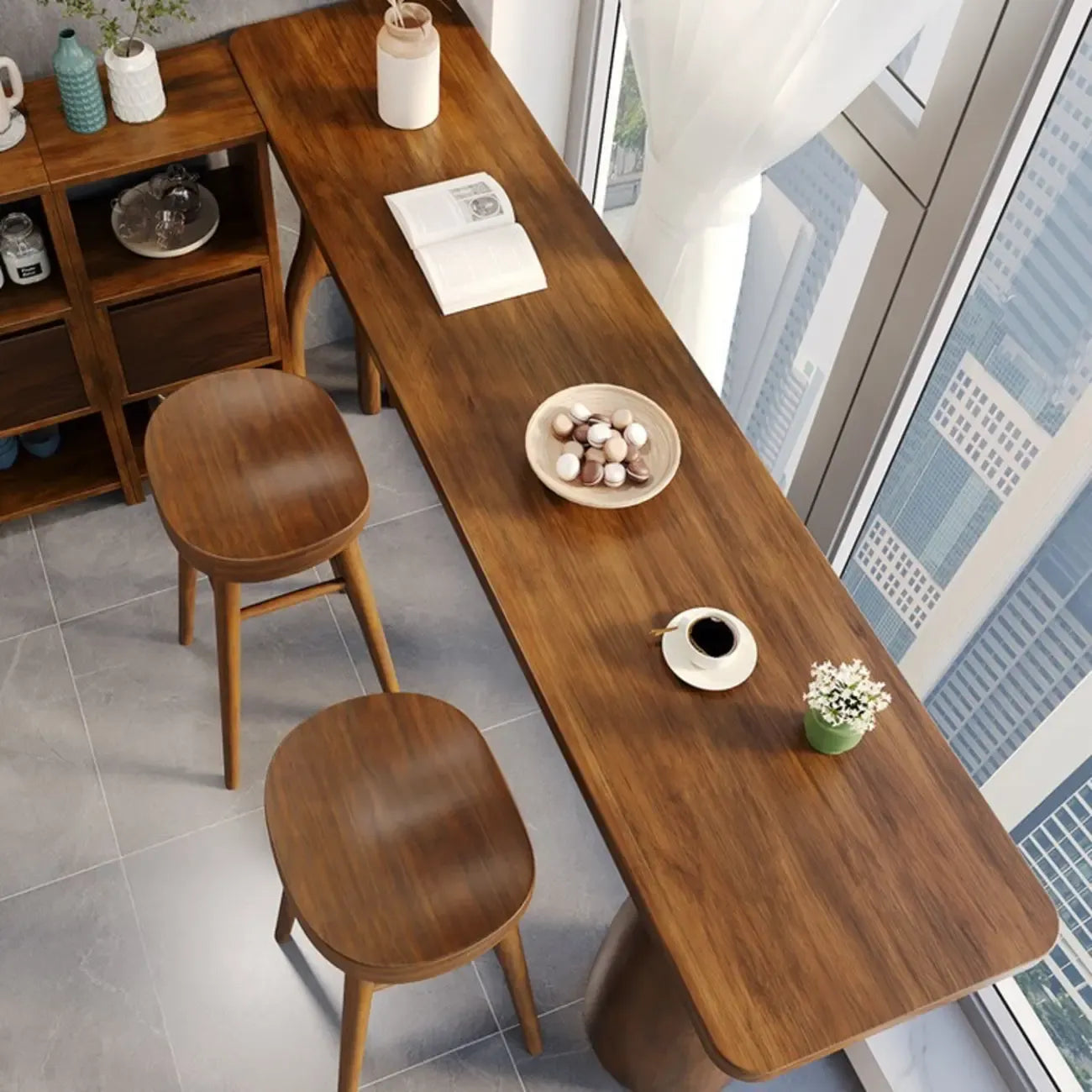 Table de bar haute Art Déco en bois marron pour salon
