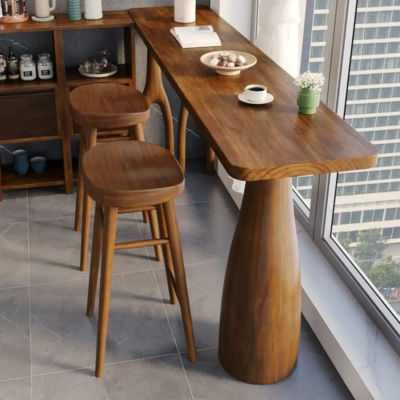 Table de bar haute Art Déco en bois marron pour salon