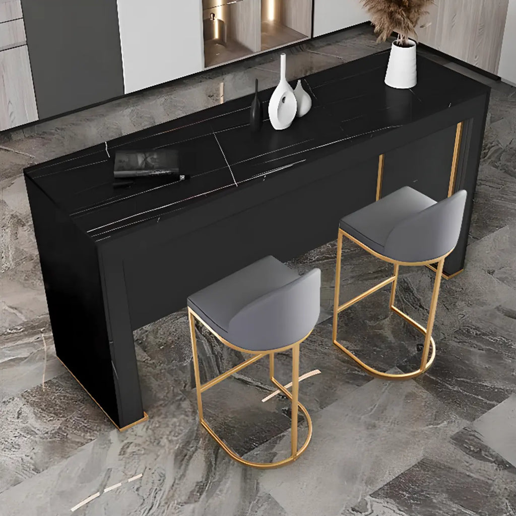 Table de bar moderne avec plateau en pierre noire pour cuisine