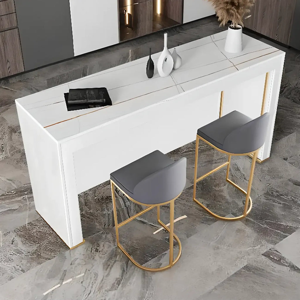Table de bar moderne avec plateau en pierre noire pour cuisine