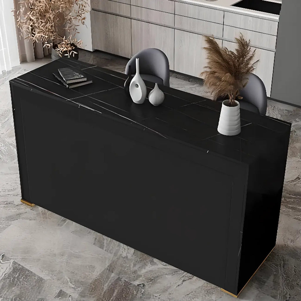 Table de bar moderne avec plateau en pierre noire pour cuisine