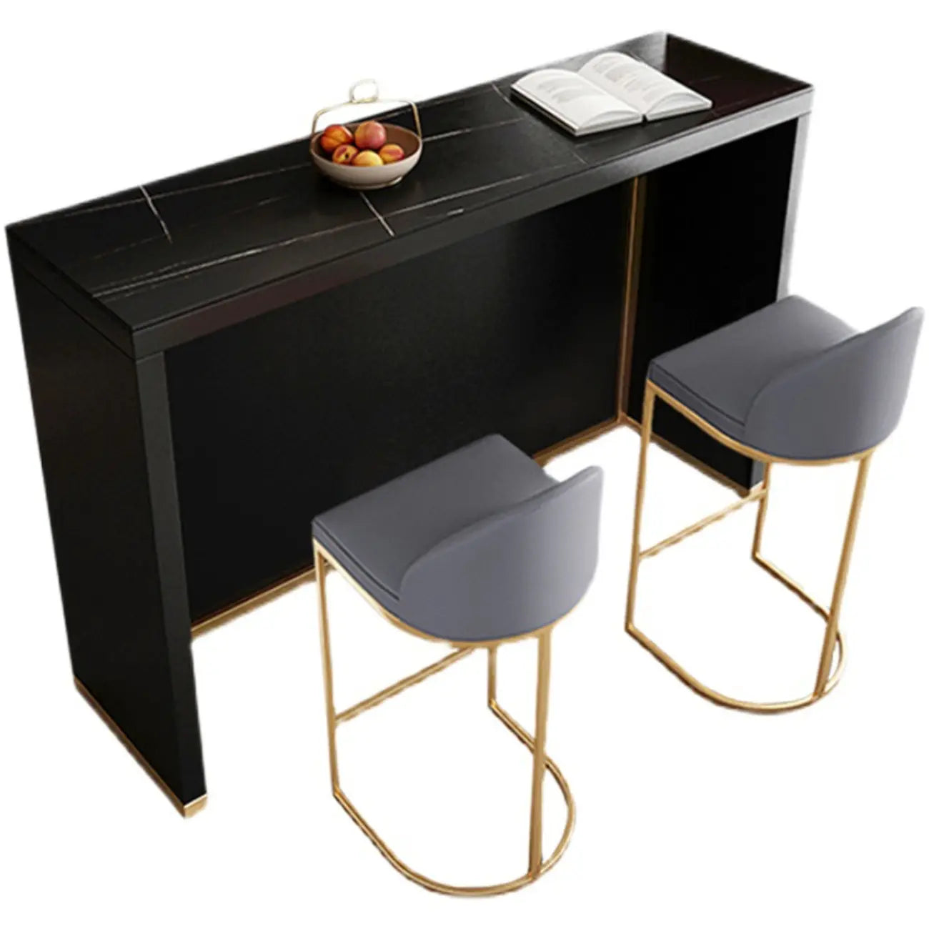 Table de bar moderne avec plateau en pierre noire pour cuisine
