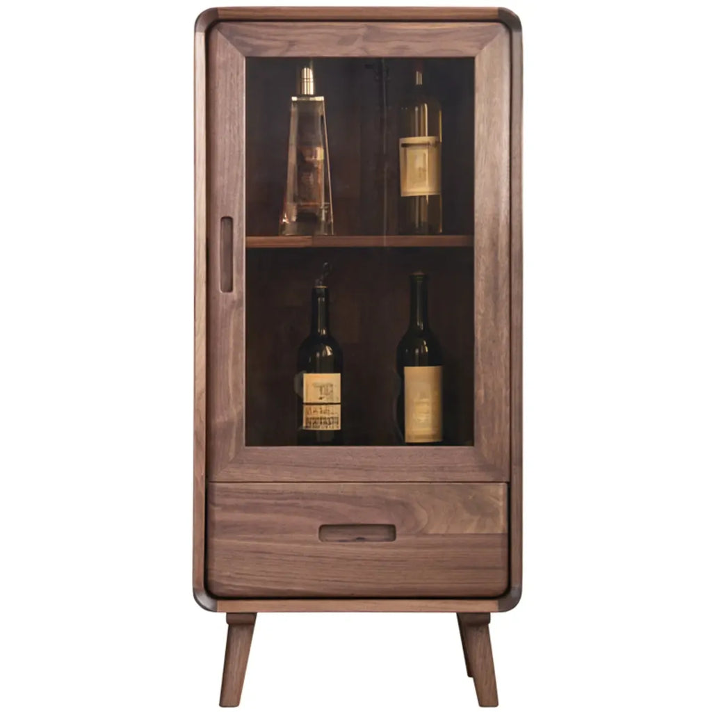 Vitrine autoportante en bois brun avec porte vitrée