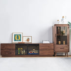 Vitrine autoportante en bois brun avec porte vitrée