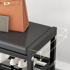 Banc d'entrée en métal noir avec rangement à chaussures et coussin