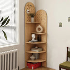 Vitrine d'angle en bois vert avocat pour rangement et présentation d'œuvres d'art