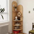 Vitrine d'angle en bois vert avocat pour rangement et présentation d'œuvres d'art