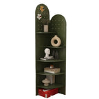 Vitrine d'angle en bois vert avocat pour rangement et présentation d'œuvres d'art