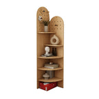 Vitrine d'angle en bois vert avocat pour rangement et présentation d'œuvres d'art