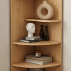 Vitrine d'angle en bois vert avocat pour rangement et présentation d'œuvres d'art