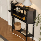 Console en bois noir à 2 tiroirs avec étagère basse