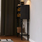 Console en bois noir à 2 tiroirs avec étagère basse